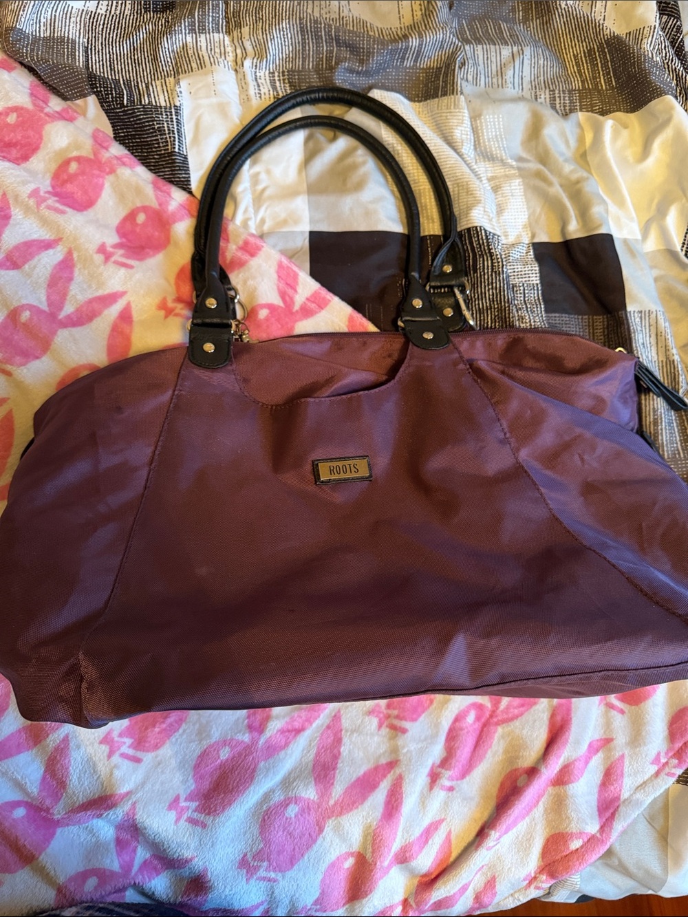 Roots Maroon Tote with Black Handles